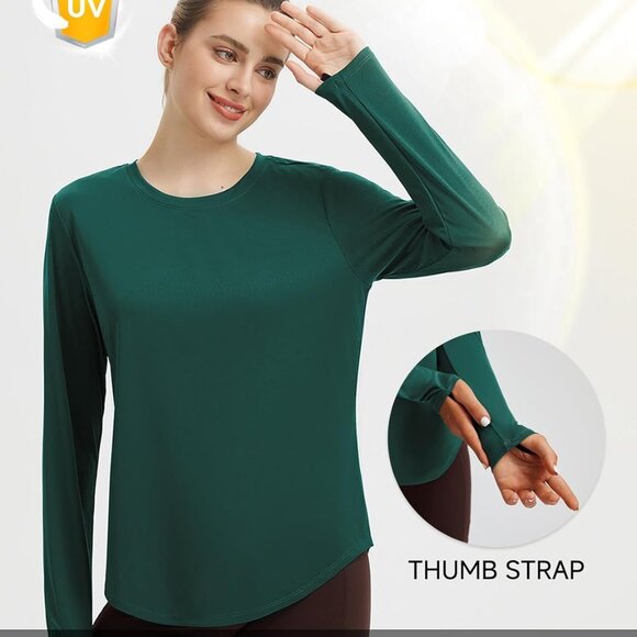 Women's Sun Shirts + Long Sleeve Workout Tops Running Athletic Lightweight Quick - Picture 3 of 7
